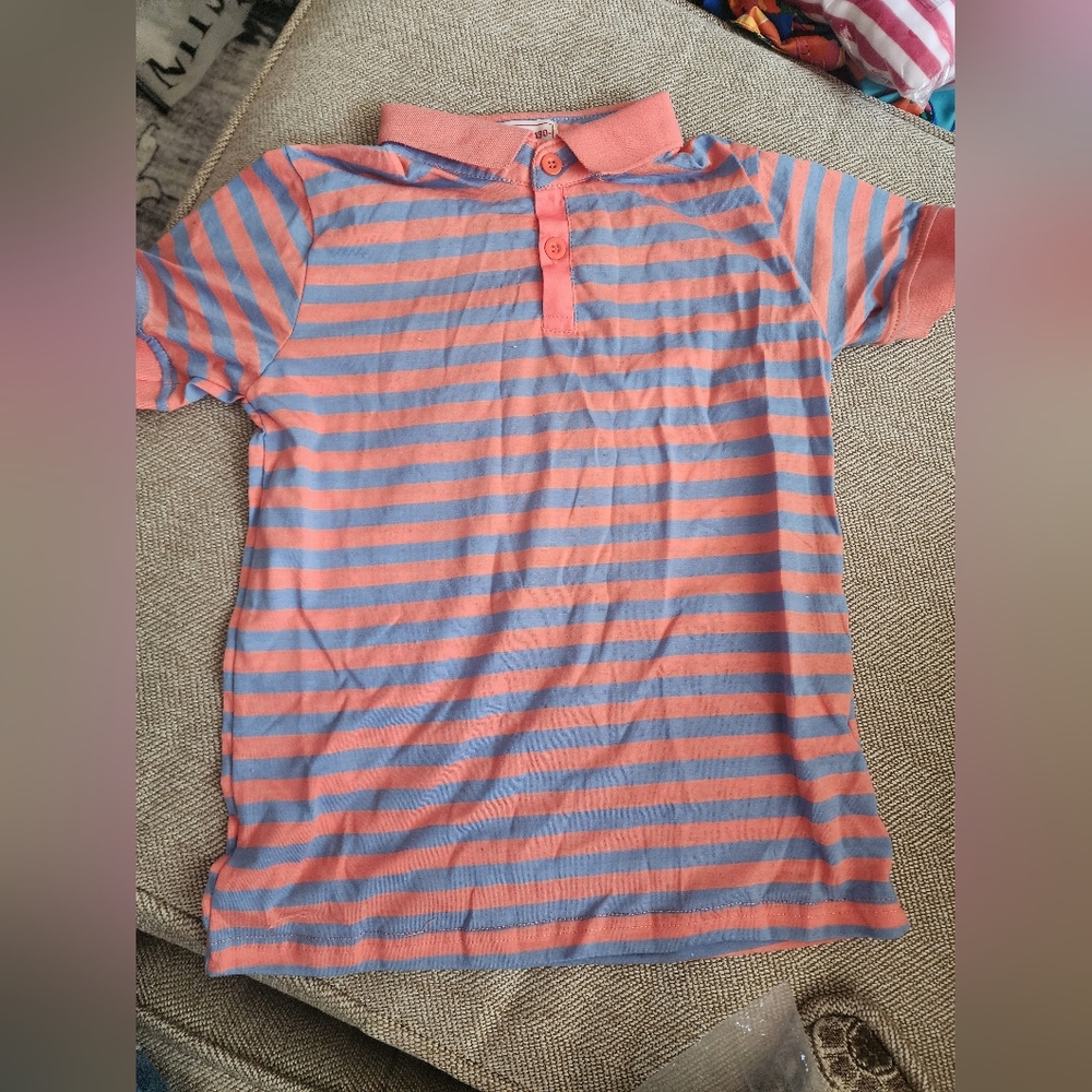 AA - Striped Kids Polo Shirt - Orange and Blue